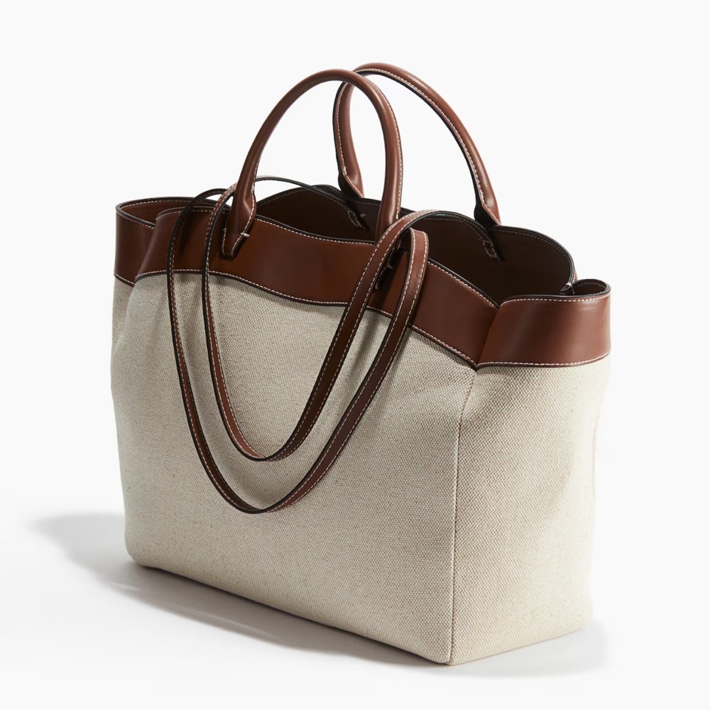 Beige Canvas Shopper Tote Bag